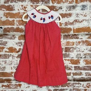 Marjorie’s Daughter 4T Red Smocked Dress Polka Dot Beach Ball 4th of July